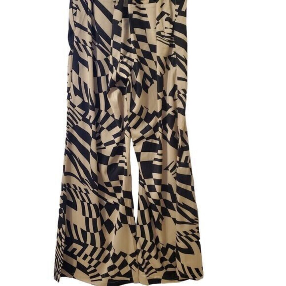 Rebels & Lovers Abstract Satin Wide Leg Pants Womens M Highrise Flowy Artsy Boho - Picture 10 of 14